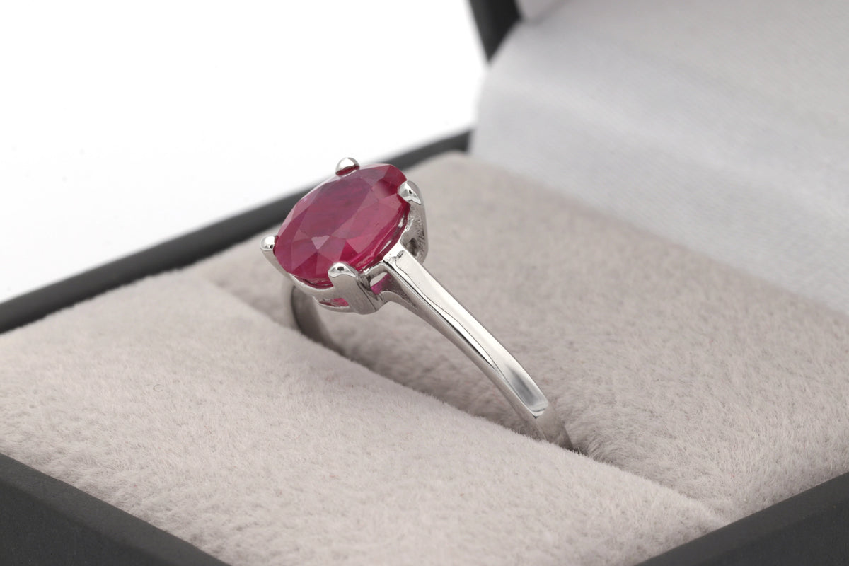 White Gold Solitaire Ring with Ruby