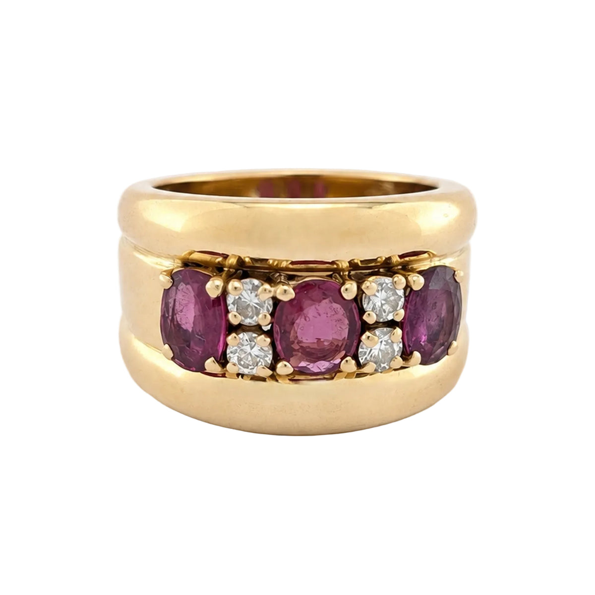 Band Ring in Yellow Gold, Rubies, and Diamonds