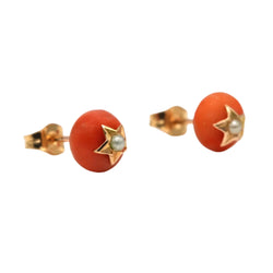 Yellow Gold Earrings with Coral and Pearls
