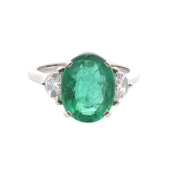 Trilogy Ring in Platinum, Emerald, and Diamonds