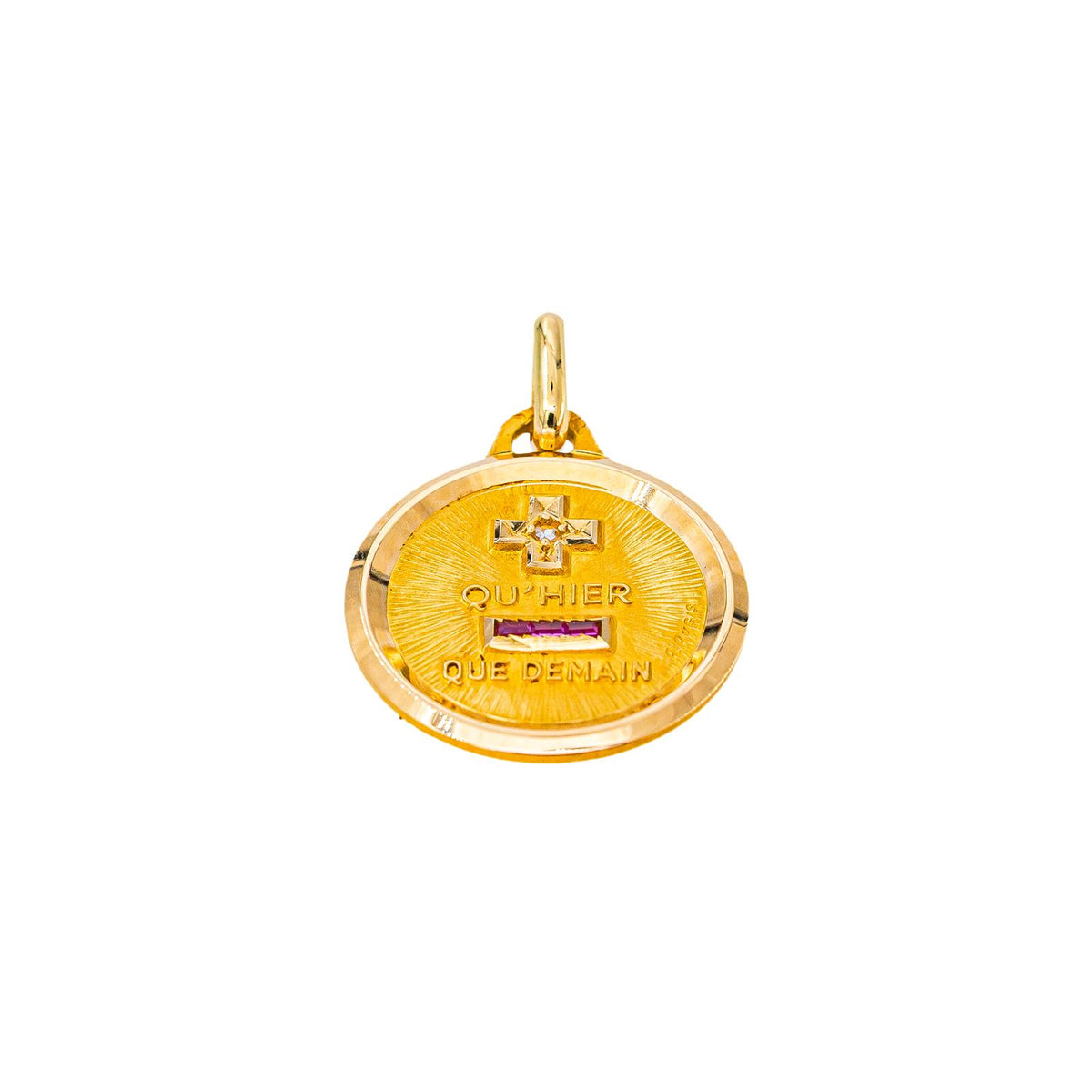 Augis Religious Pendant: "Medal of Love" in Yellow gold with a Diamond