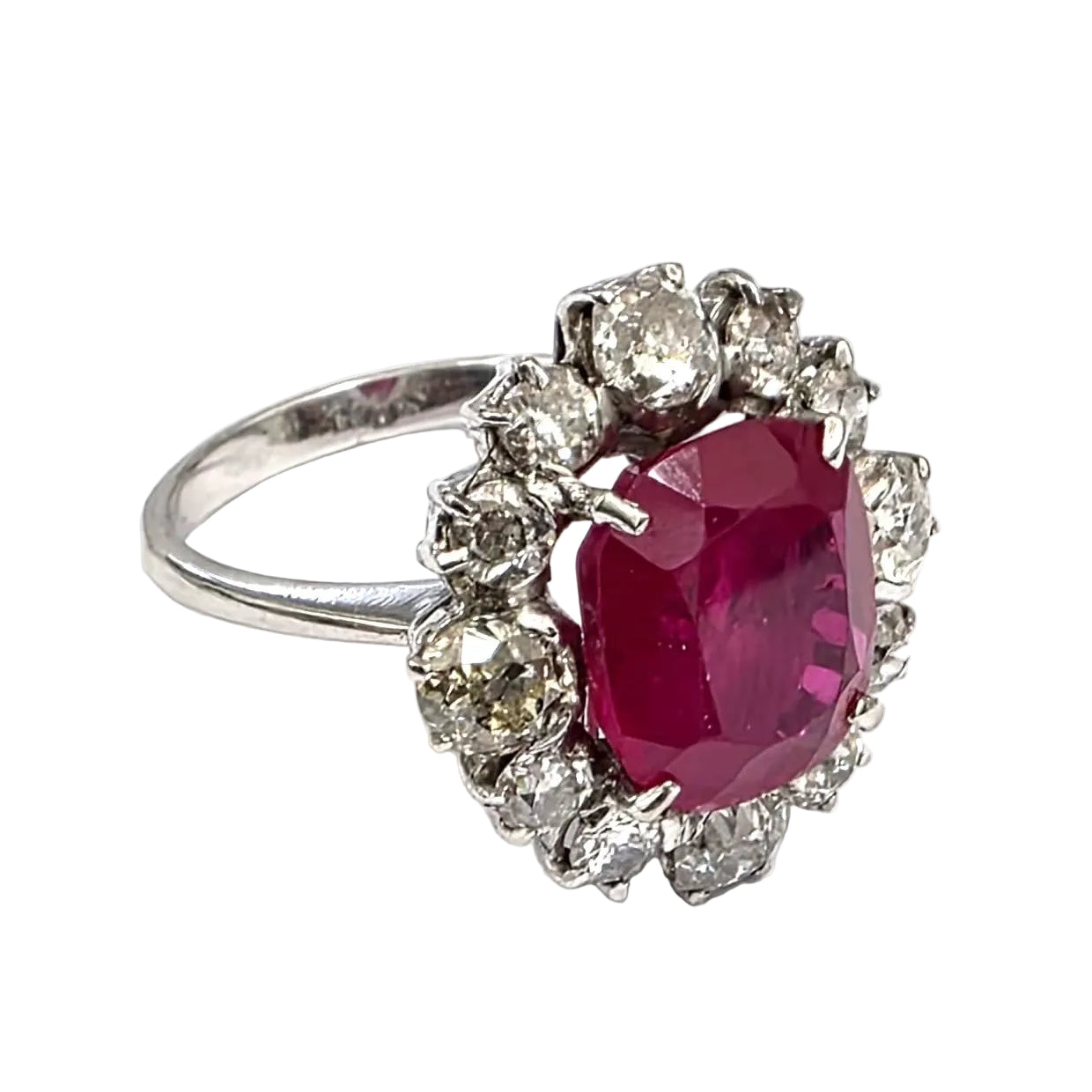 Marguerite Ring in White Gold, Rubies, and Diamonds