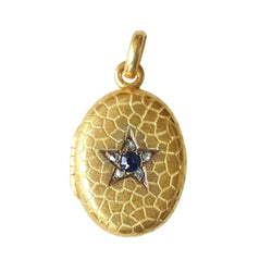 Antique Locket Pendant with Ruby, Sapphire, and Diamond Star Design in Yellow Gold