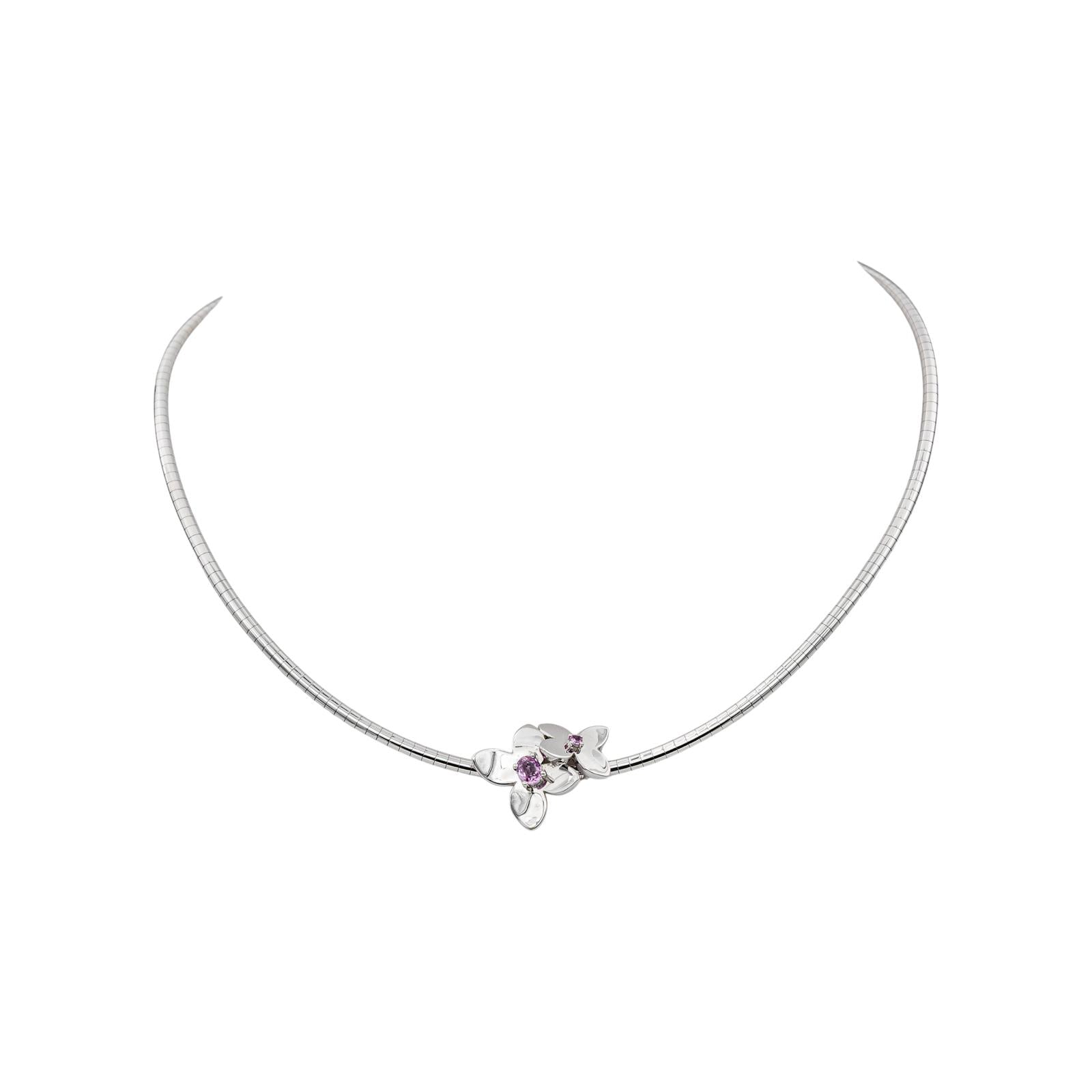 Collier Or blanc Saphir rose