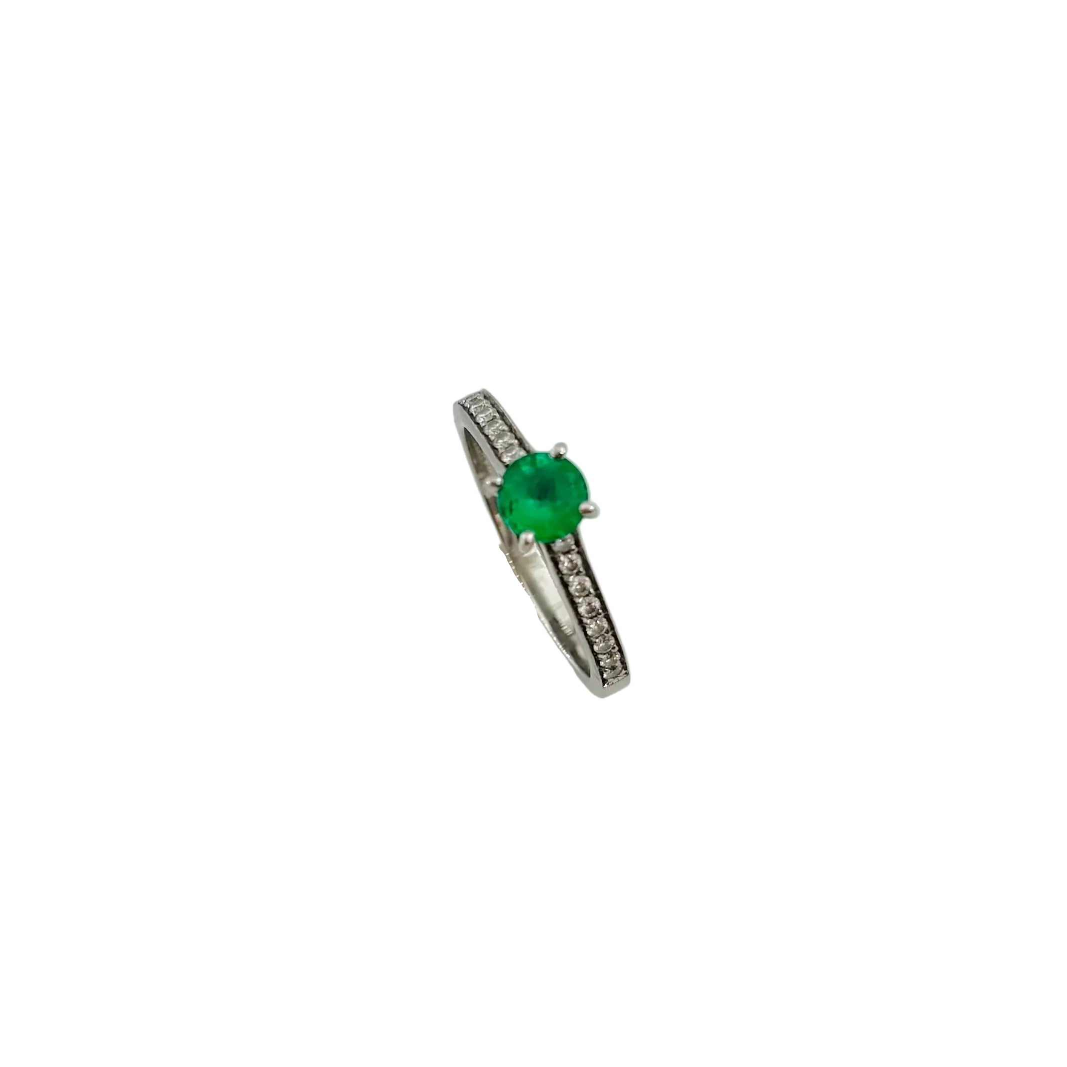 GEMMYO "Little Lady Pave" Solitaire Ring in Platinum, Emerald, and Diamonds