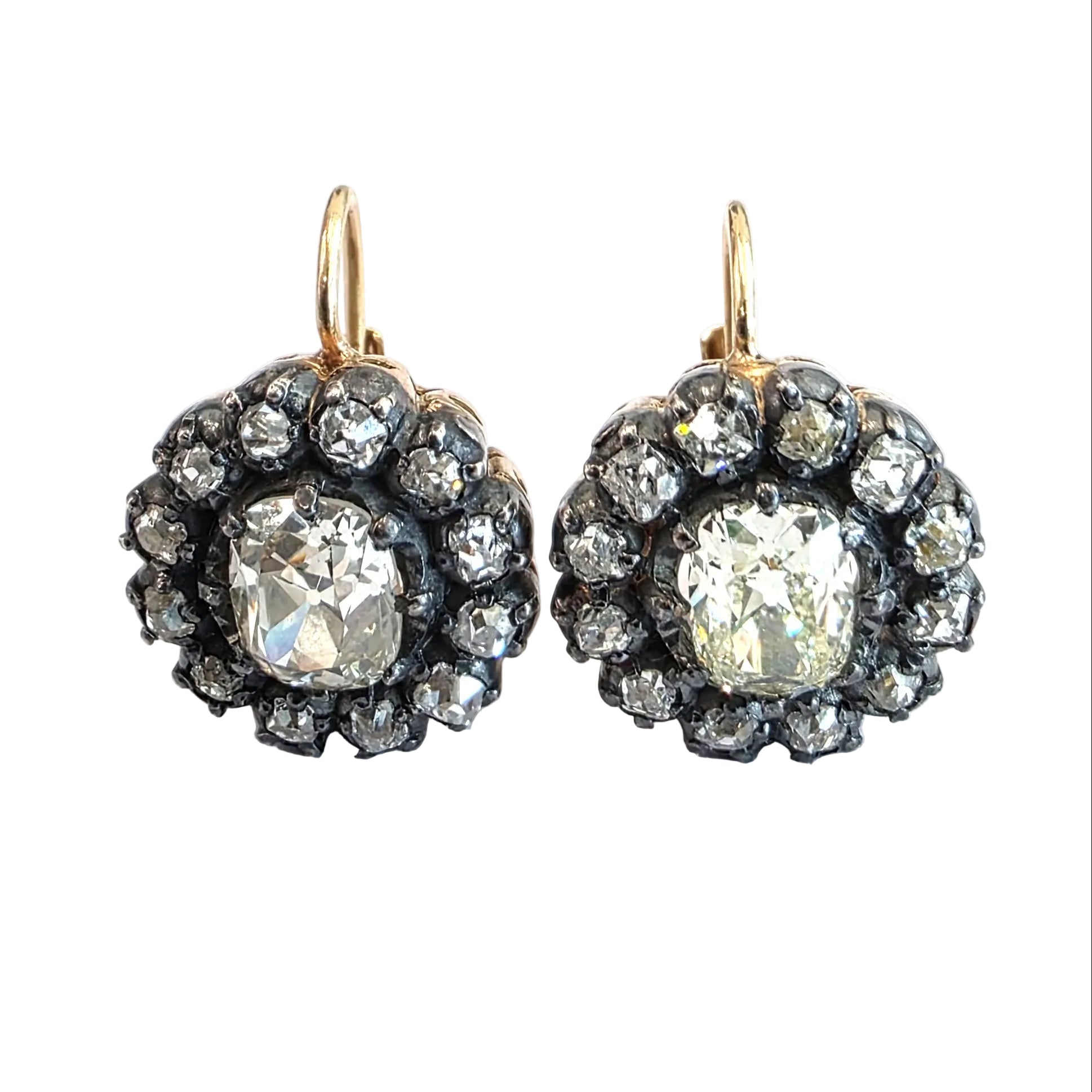 Boucles d'oreilles Dormeuses en or jaune, platine et diamants