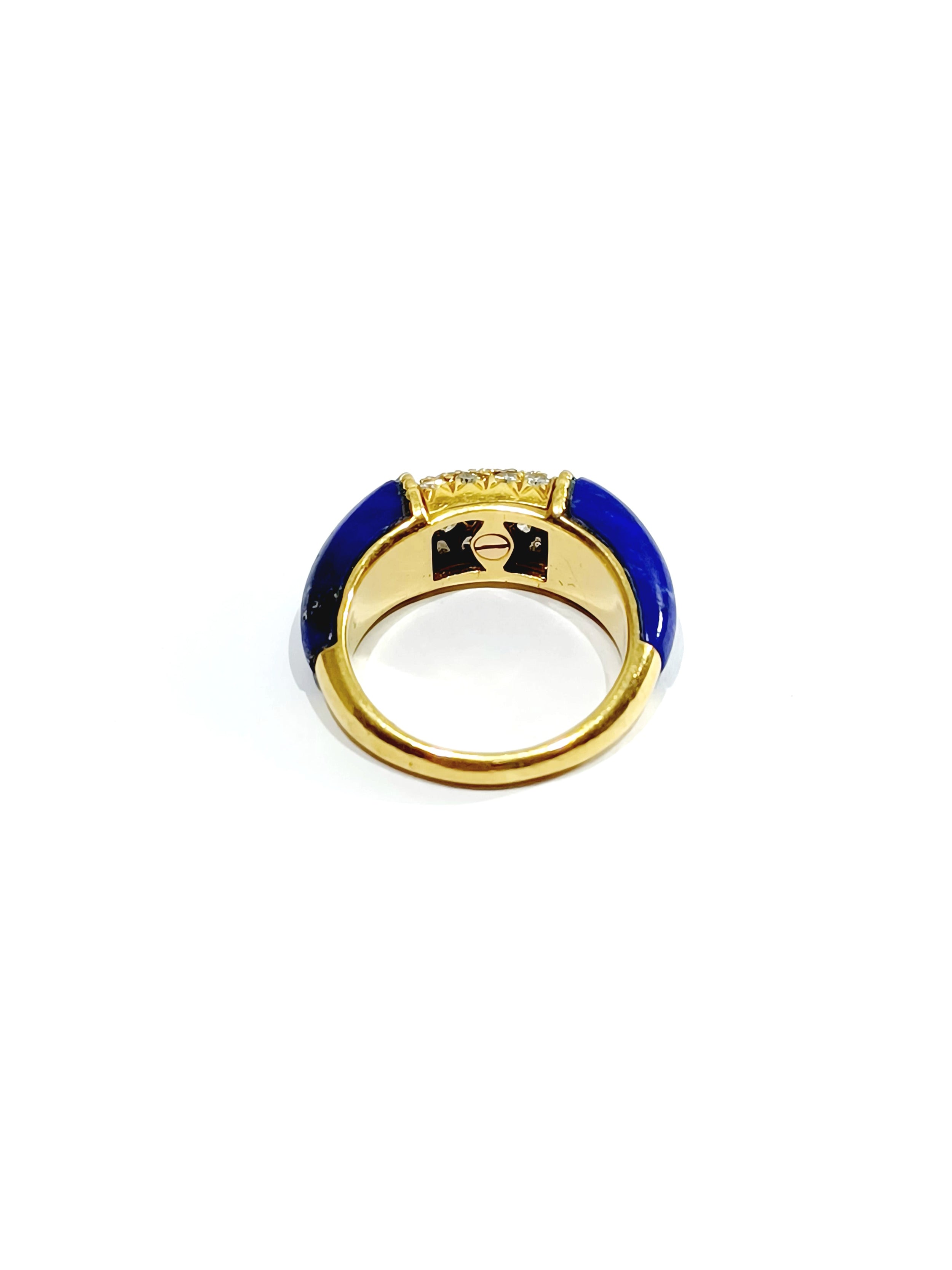 Yellow Gold Bangle Ring with Lapis lazuli and Diamonds