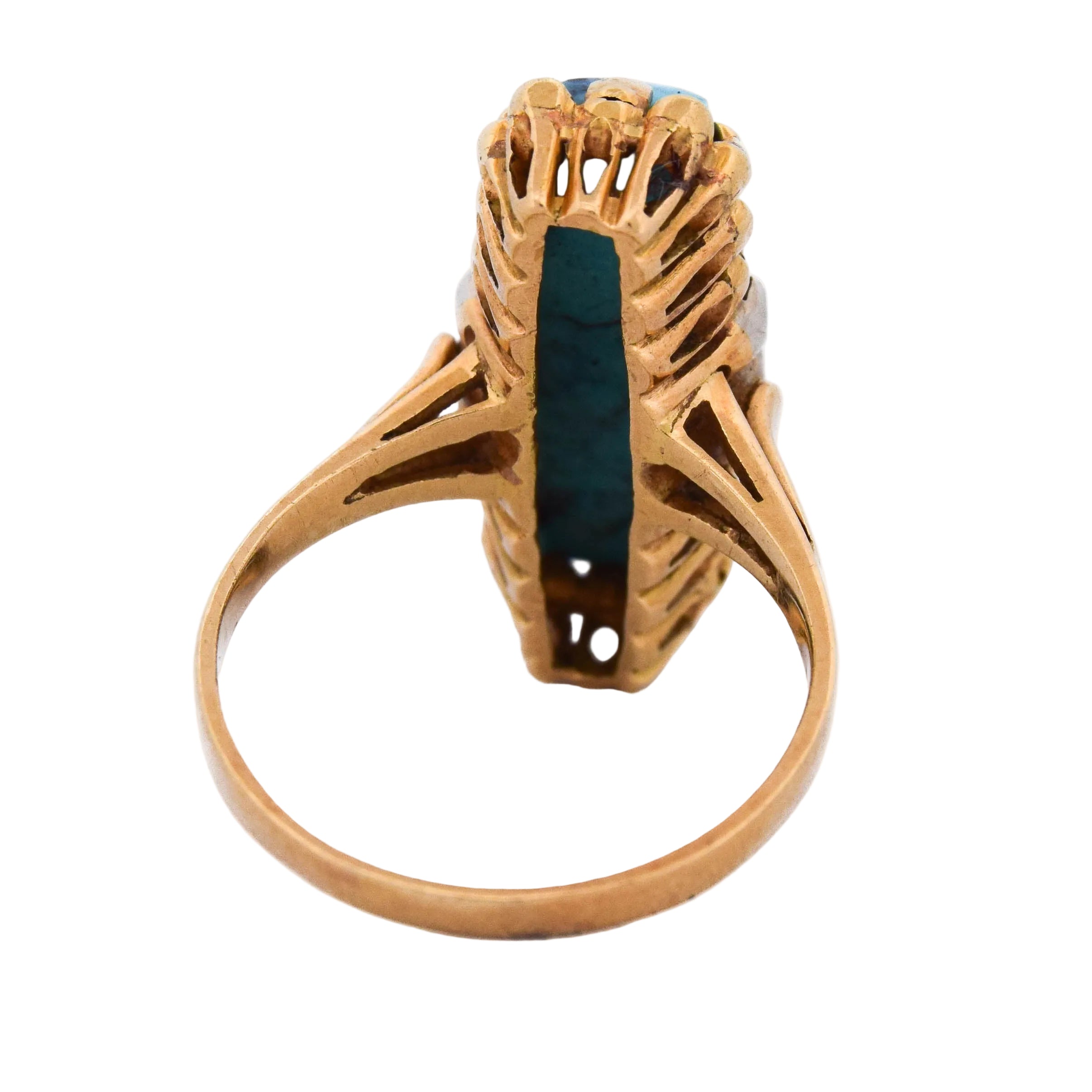 Bague Cocktail en or jaune, turquoise et diamants