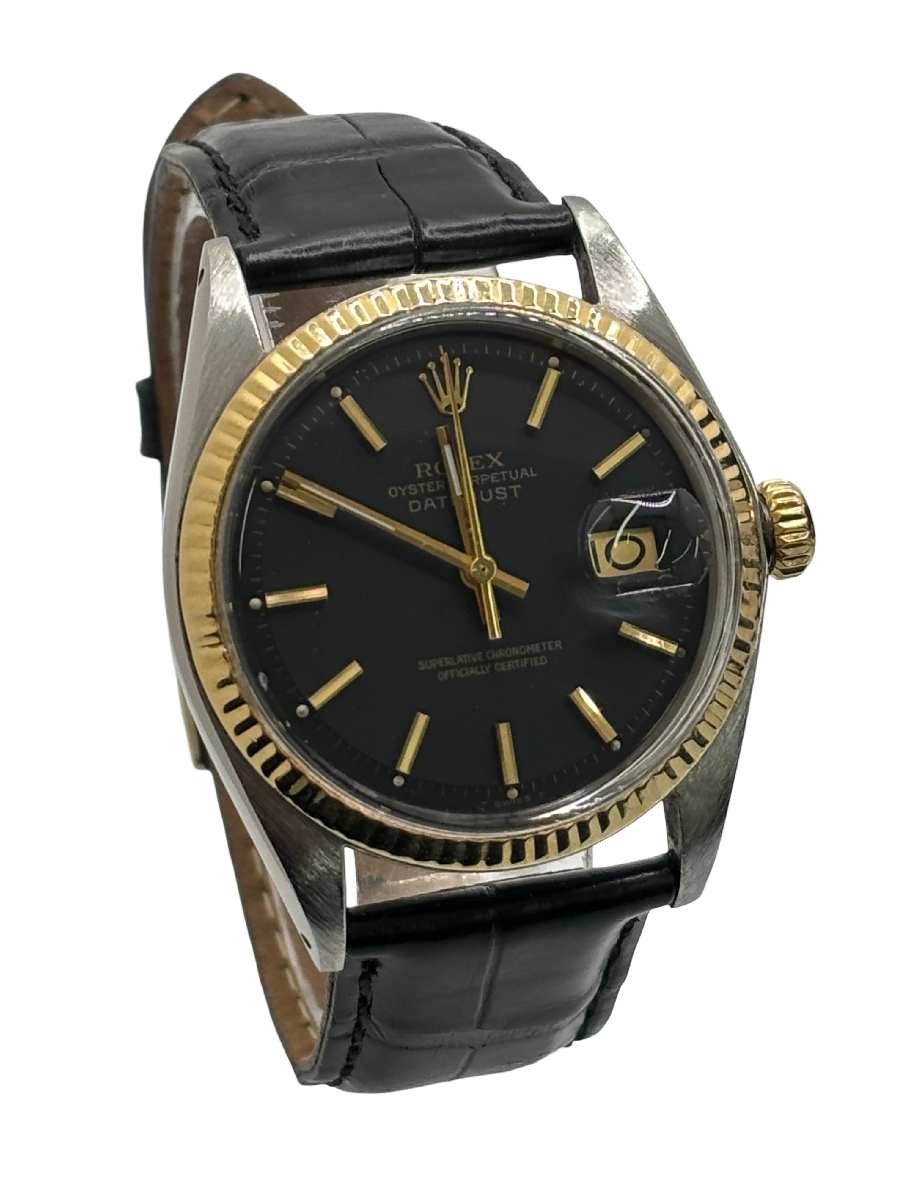 Watch ROLEX "DateJust 36" in steel, yellow gold and leather