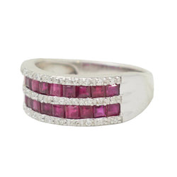 White Gold Band Ring with Rubies and Diamonds