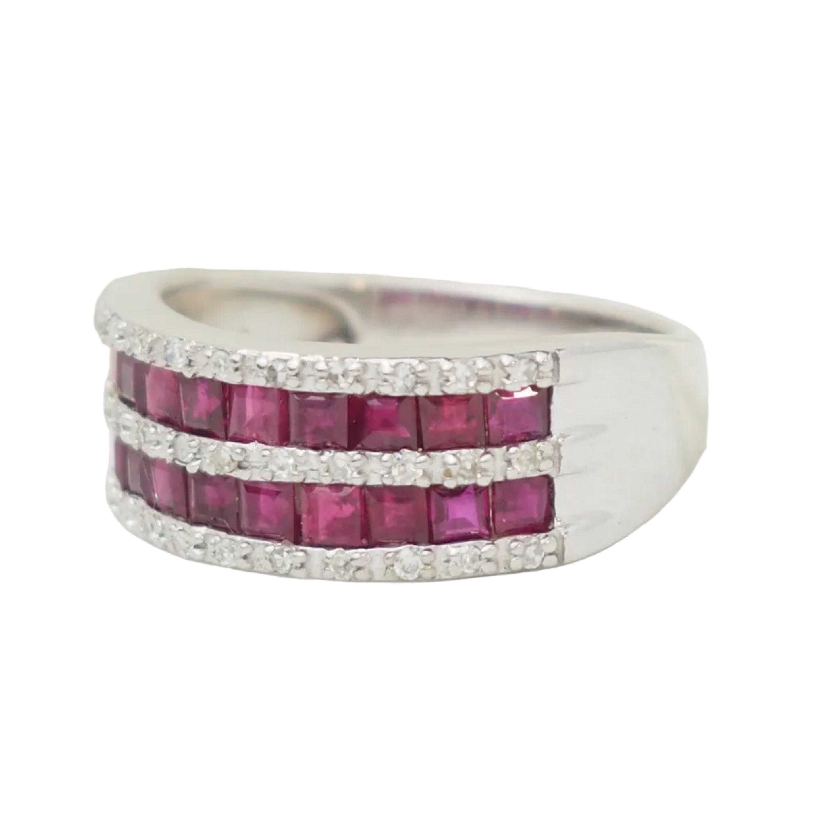 White Gold Band Ring with Rubies and Diamonds