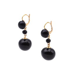 Yellow Gold Lever-back Earrings with Glass Beads