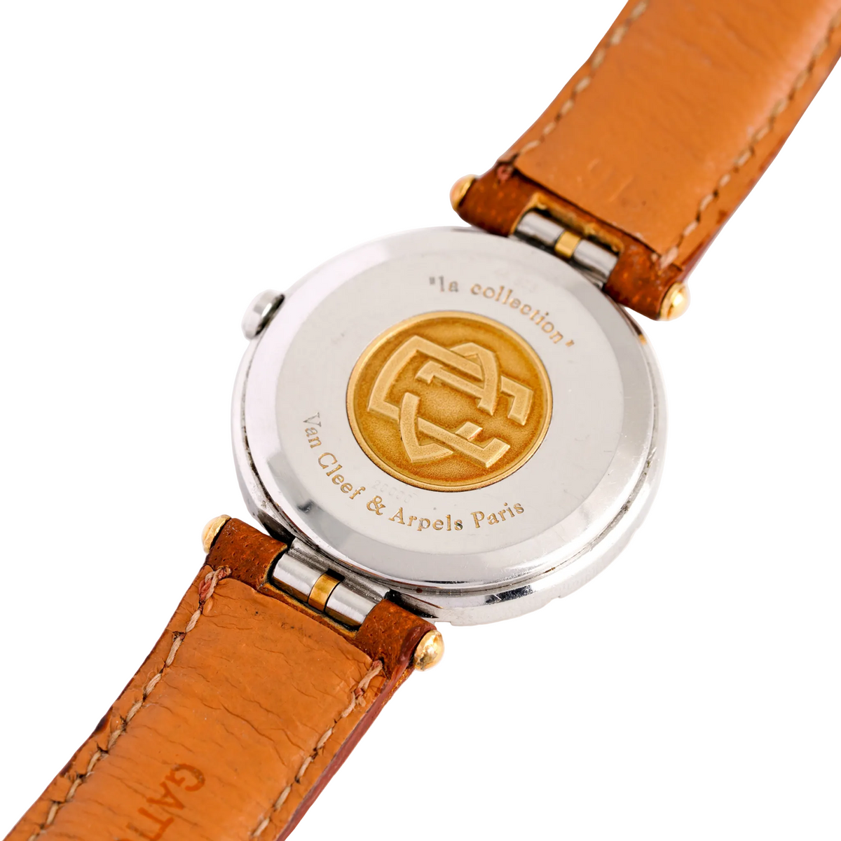 VAN CLEEF & ARPELS "PA 49" GM Watch in yellow gold, stainless steel, and leather