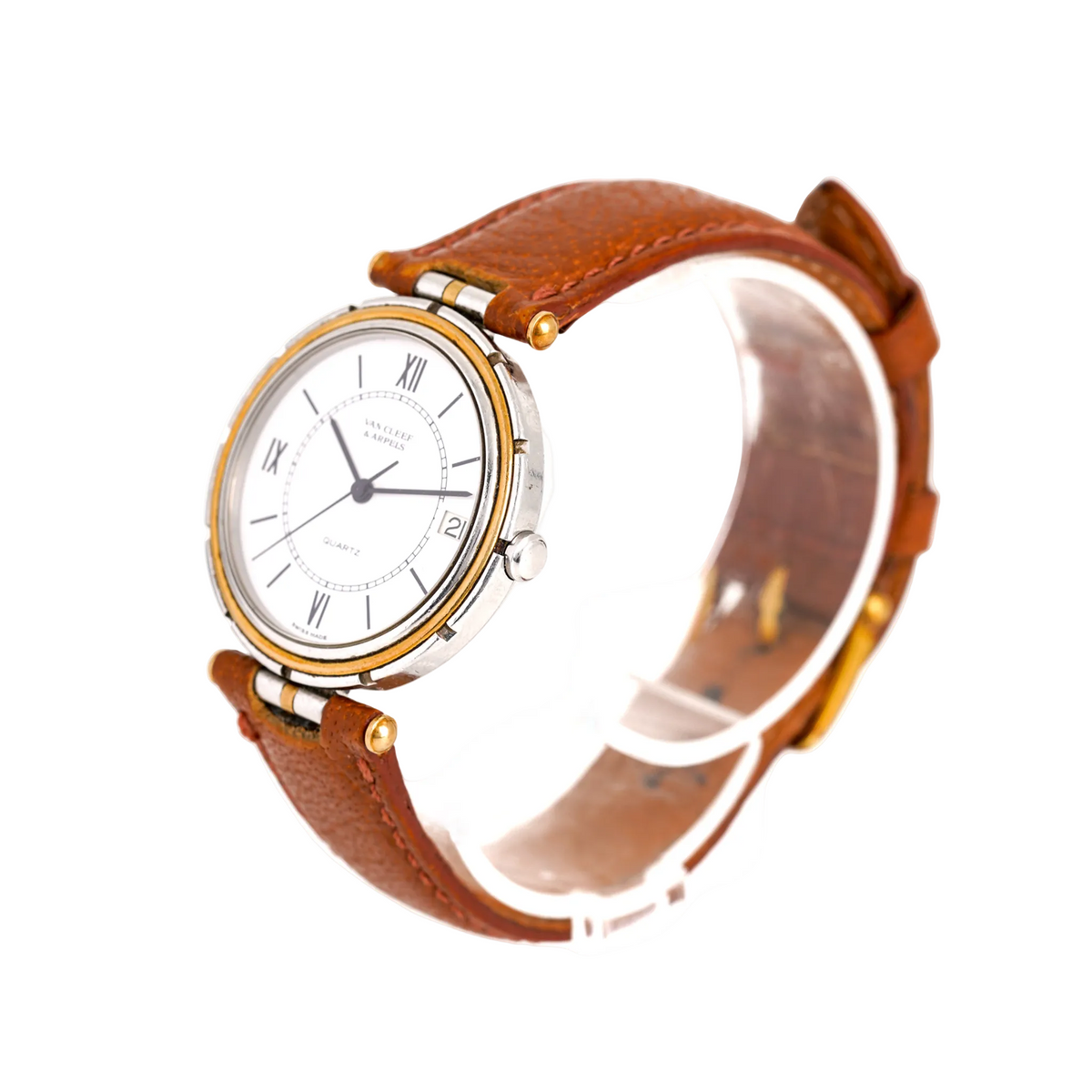 VAN CLEEF & ARPELS "PA 49" GM Watch in yellow gold, stainless steel, and leather