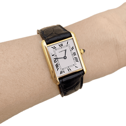 Watch Cartier, "Tank Louis Cartier", yellow gold, bracelet leather.