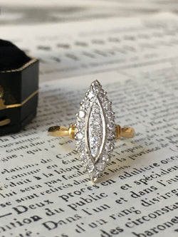 Marquise Ring in White Gold, Yellow Gold, and Diamonds