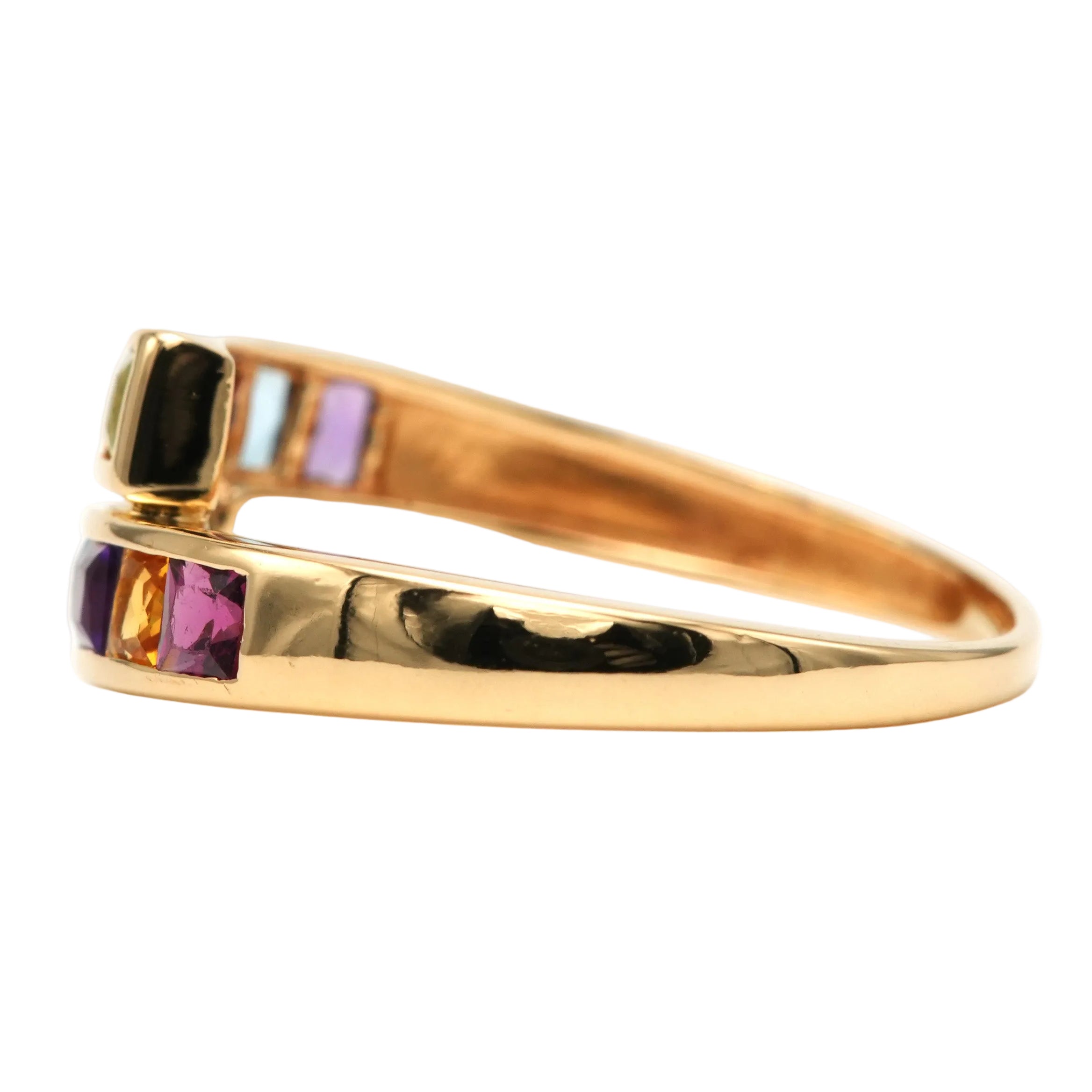 Bague Toi & Moi en or jaune, améthyste, citrine, grenat, péridot et topaze