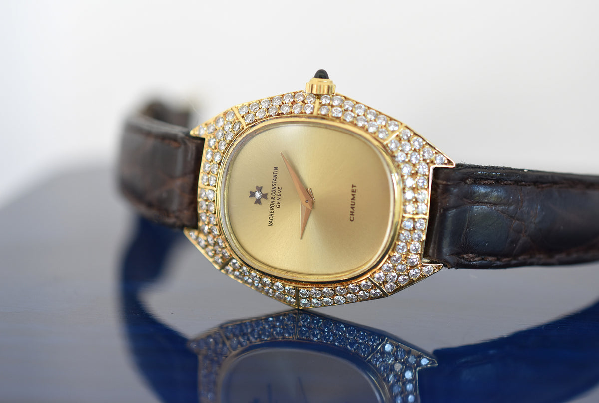 VACHERON CONSTANTIN Watch for CHAUMET in yellow gold, leather, and diamonds
