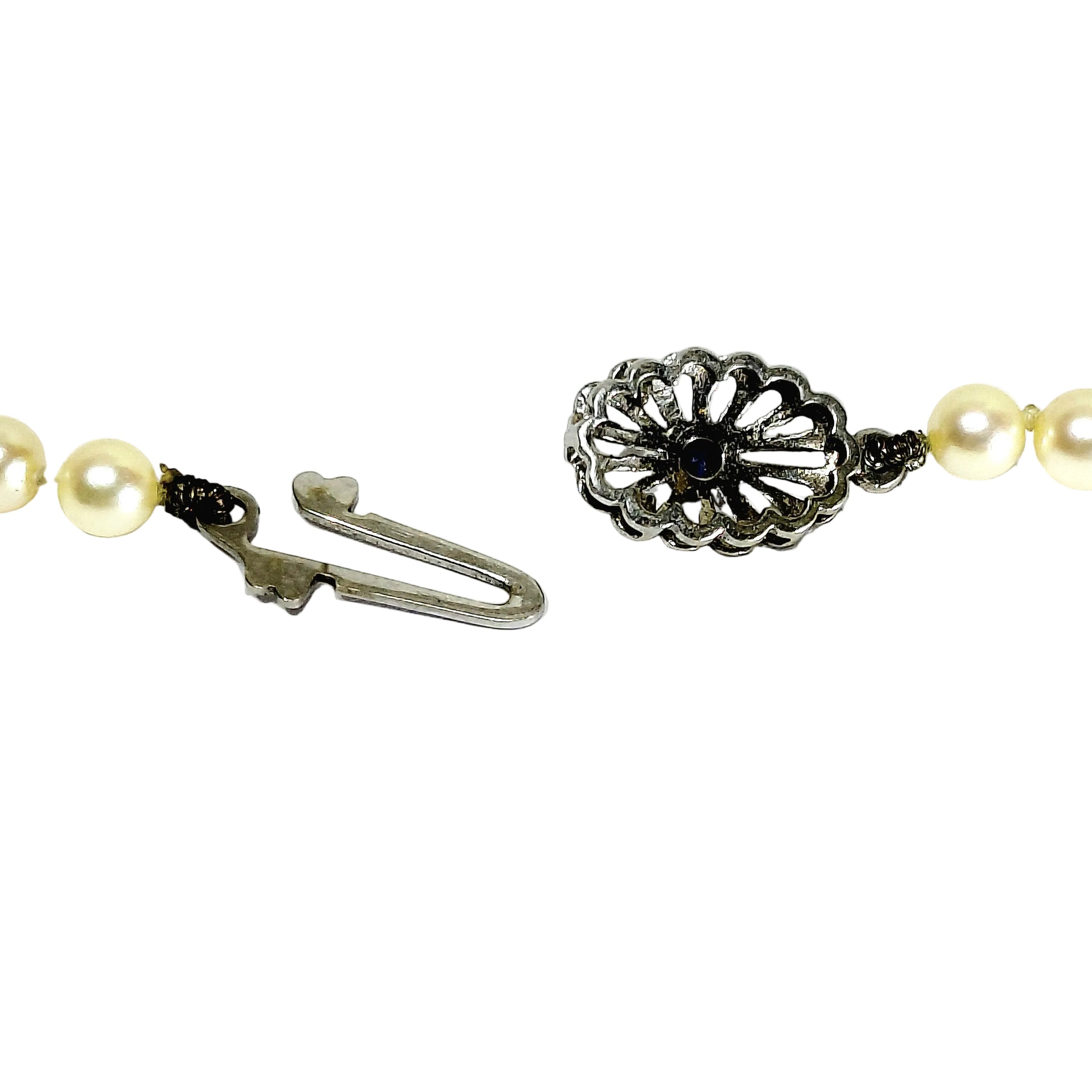 White Gold and Sapphire Pearl Necklace