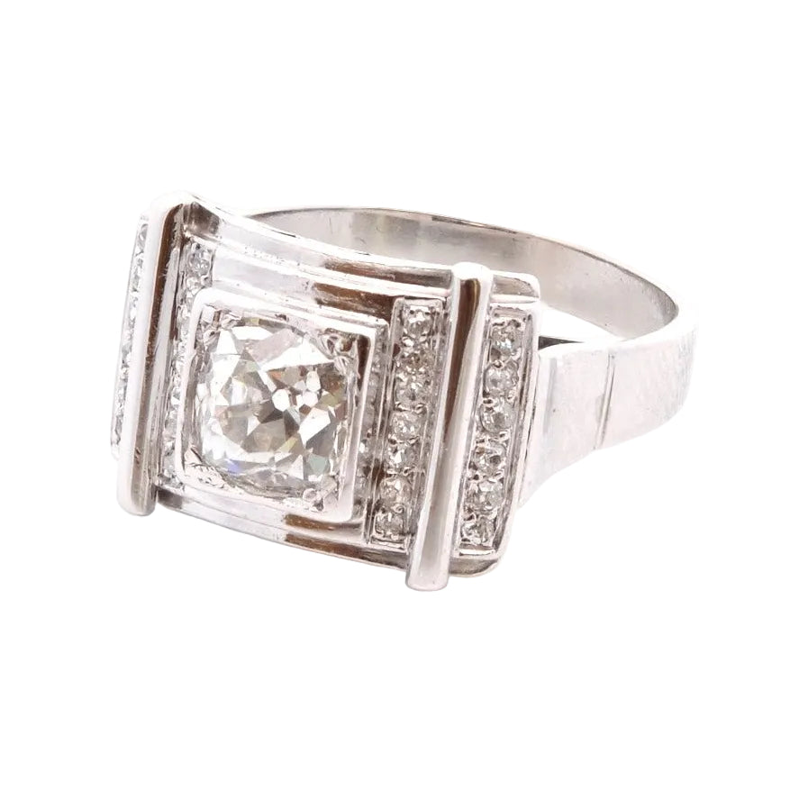 Tank Ring in White Gold and Diamonds