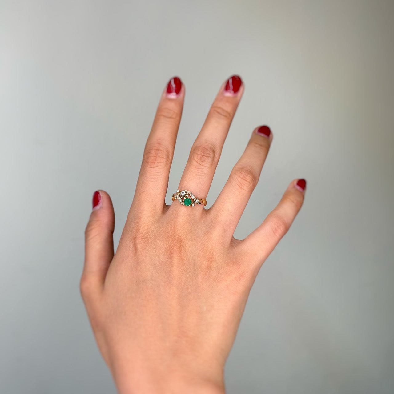 "Toi & Moi" Ring in White Gold, Yellow Gold, Emerald, and Diamonds