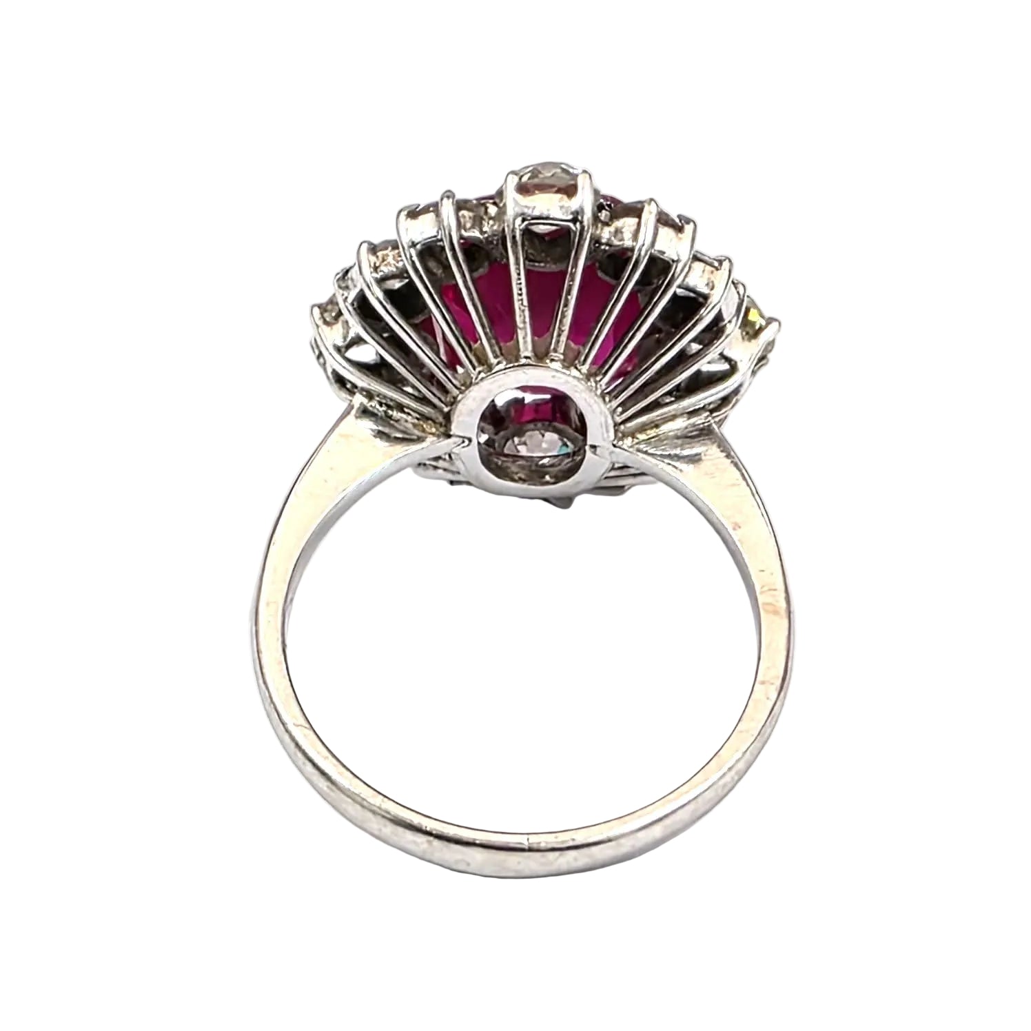 Marguerite Ring in White Gold, Rubies, and Diamonds
