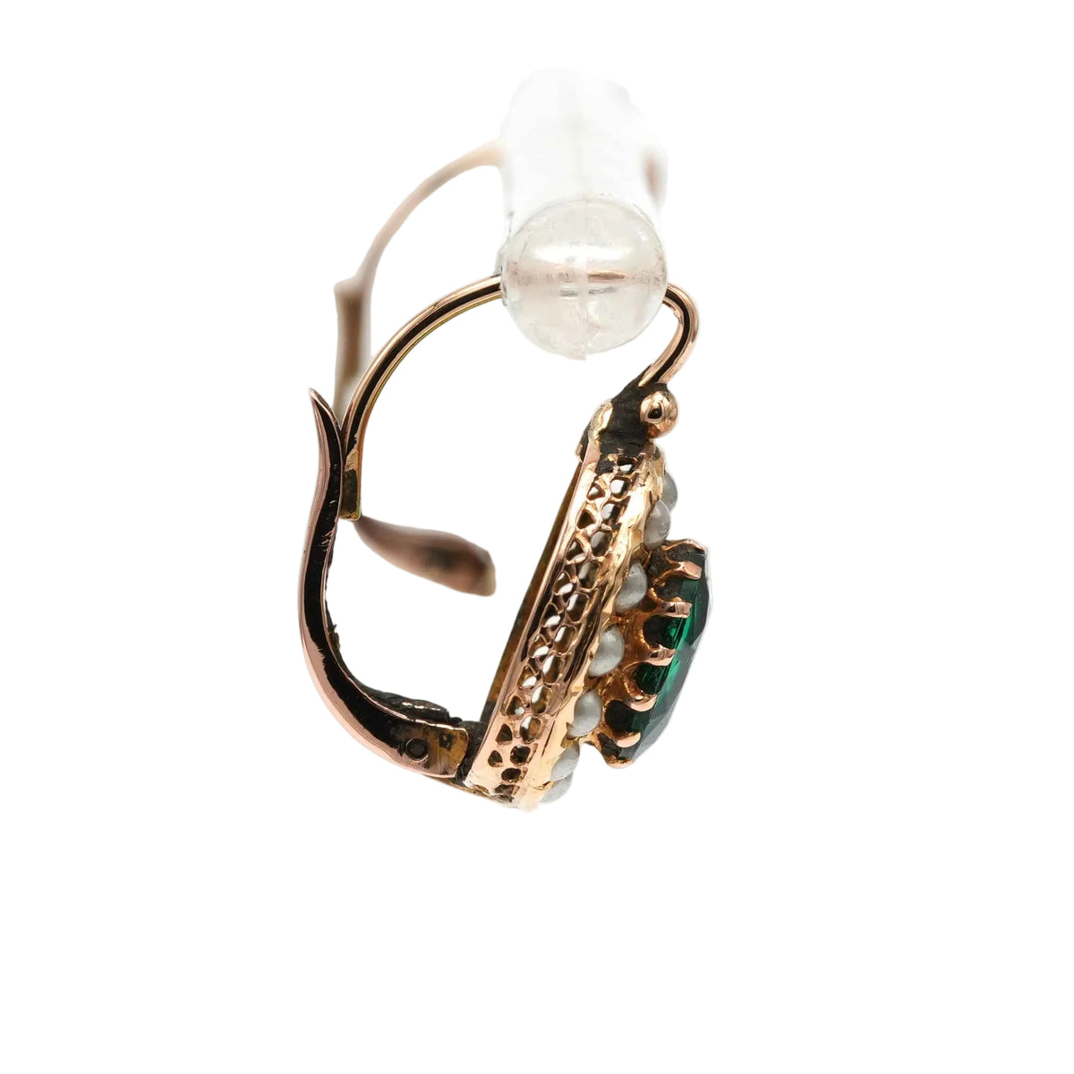 Yellow Gold Lever-back Earrings with Pearls and Crystal