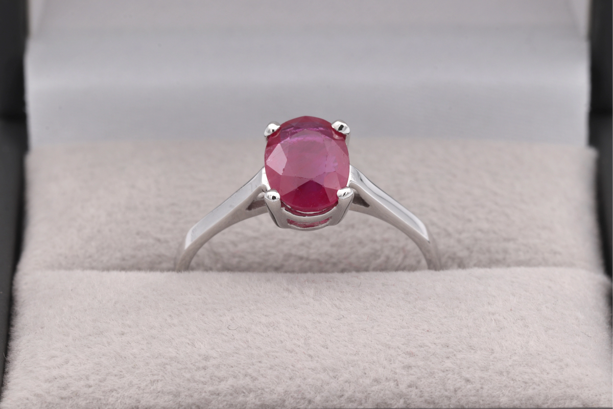 White Gold Solitaire Ring with Ruby
