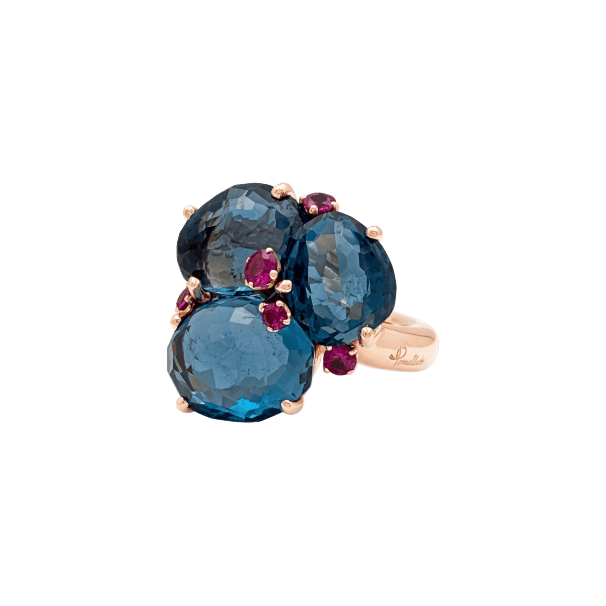 POMELLATO "Bahia" Cocktail Ring in rose gold, Topaz, and Sapphire