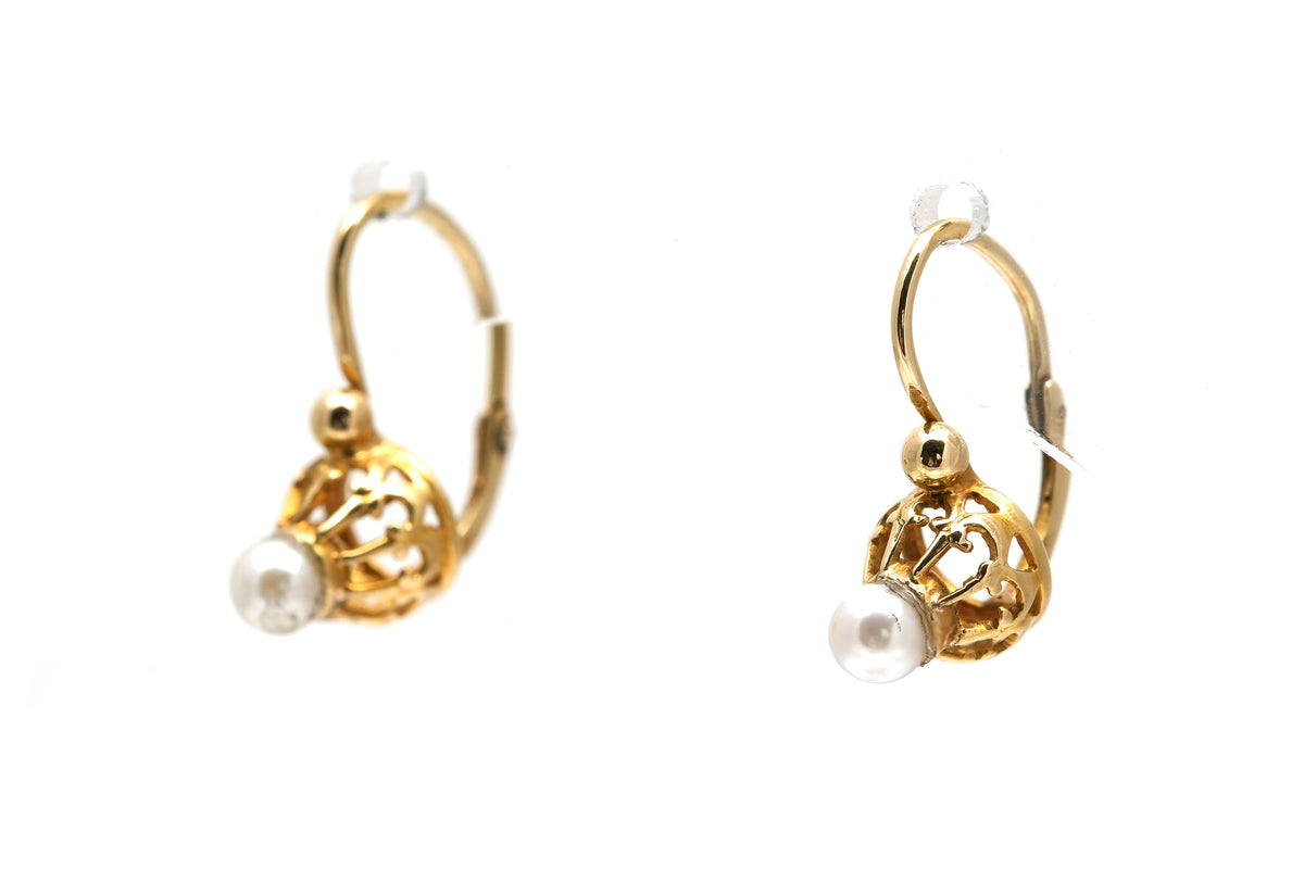 Boucles d'oreilles Dormeuses en or jaune et perles