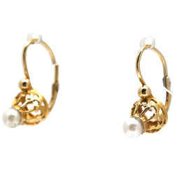 Yellow Gold and Pearl Lever-back Earrings
