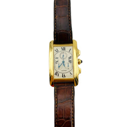 CARTIER "Tank Américaine Chronoflex" watch in yellow gold and leather