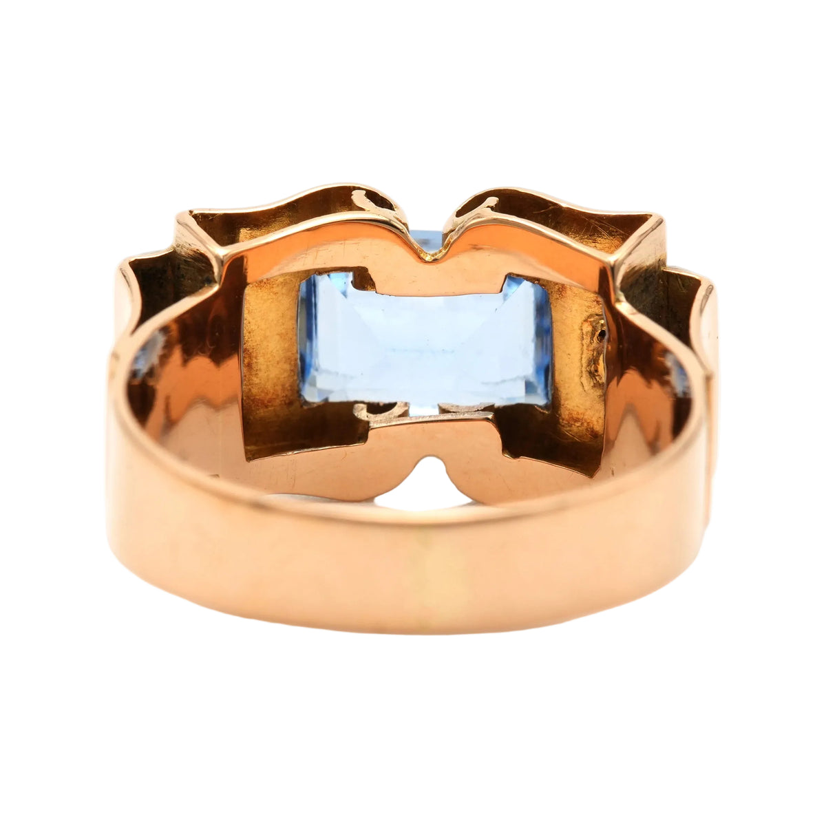 Tank Ring in yellow gold, Spinel, and Diamonds