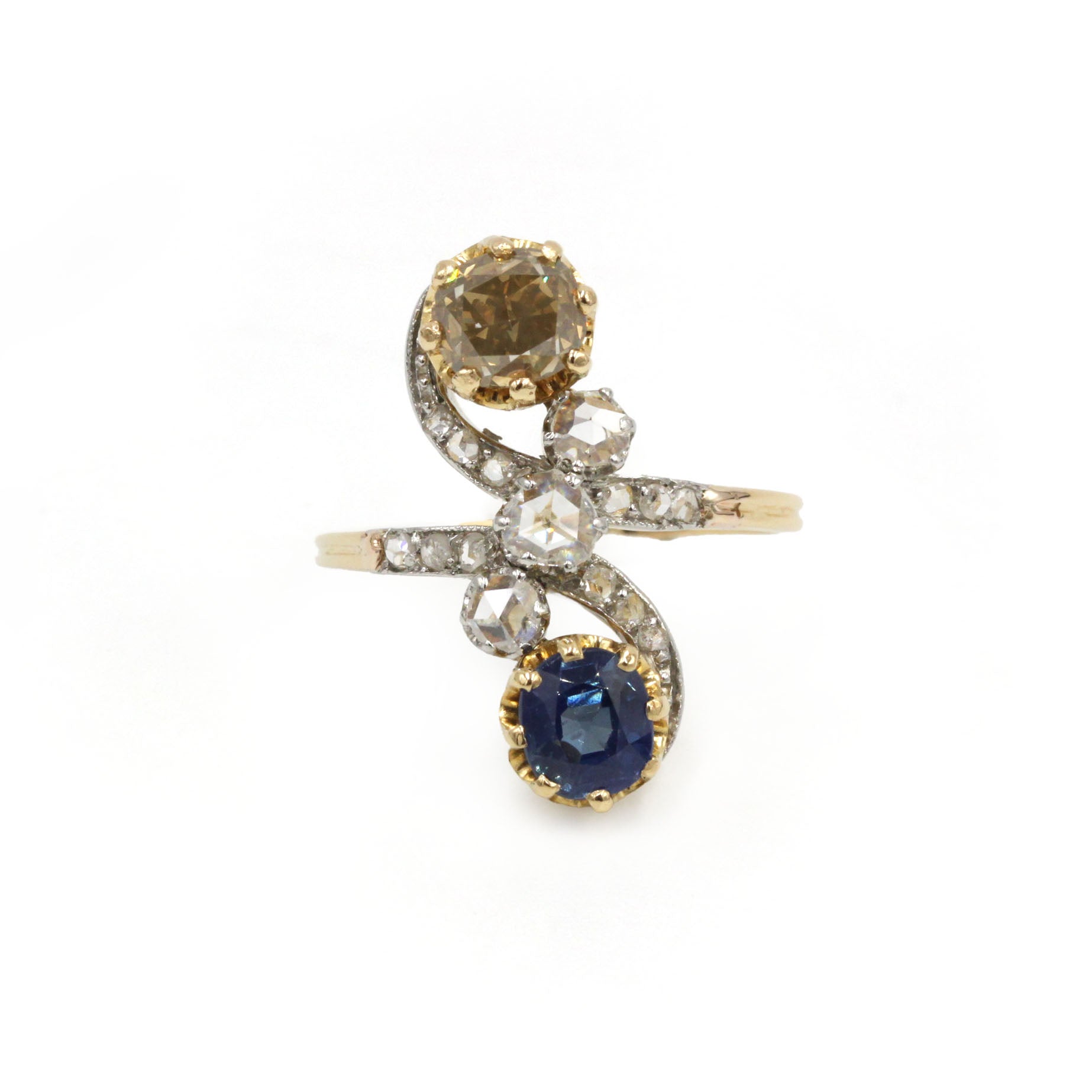 "Toi & Moi" Ring in Gold, Platinum, Sapphire, and Diamonds