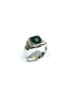 Art Deco Ring in White Gold and Green Tourmaline