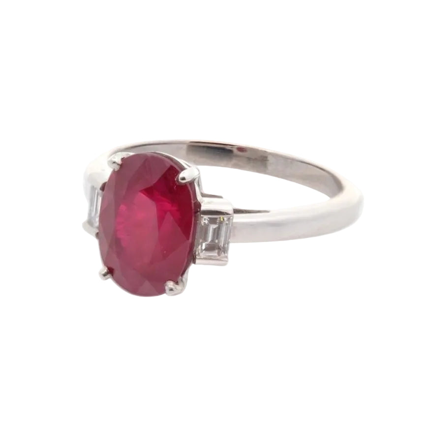 Trilogy Ring in Platinum, Ruby, and Diamonds