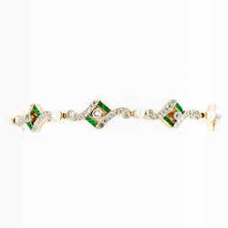 Art Deco bracelet in yellow gold, platinum, pearls, emeralds, and diamonds