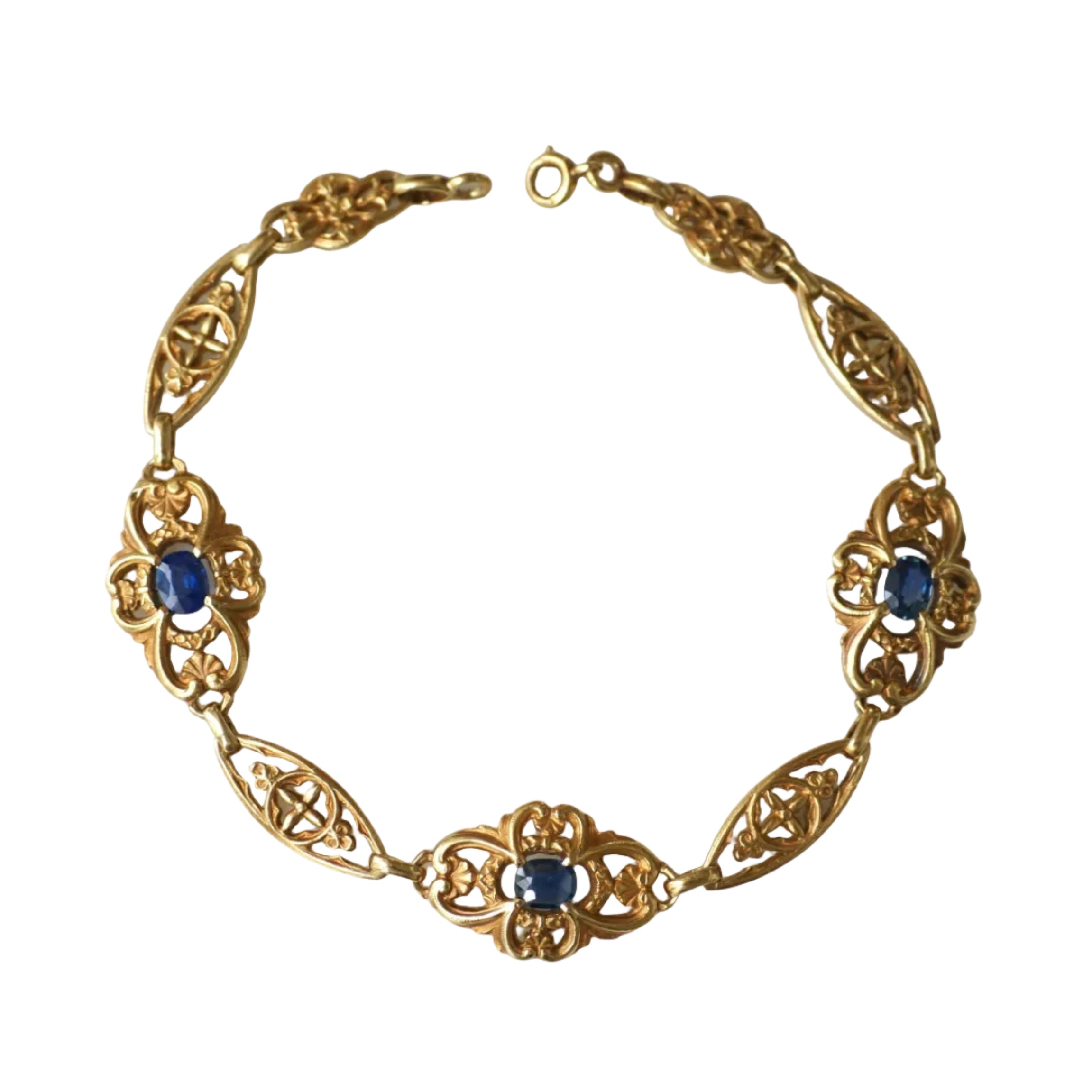 Belle Epoque Bracelet with a Garland of Sapphires on Yellow Gold