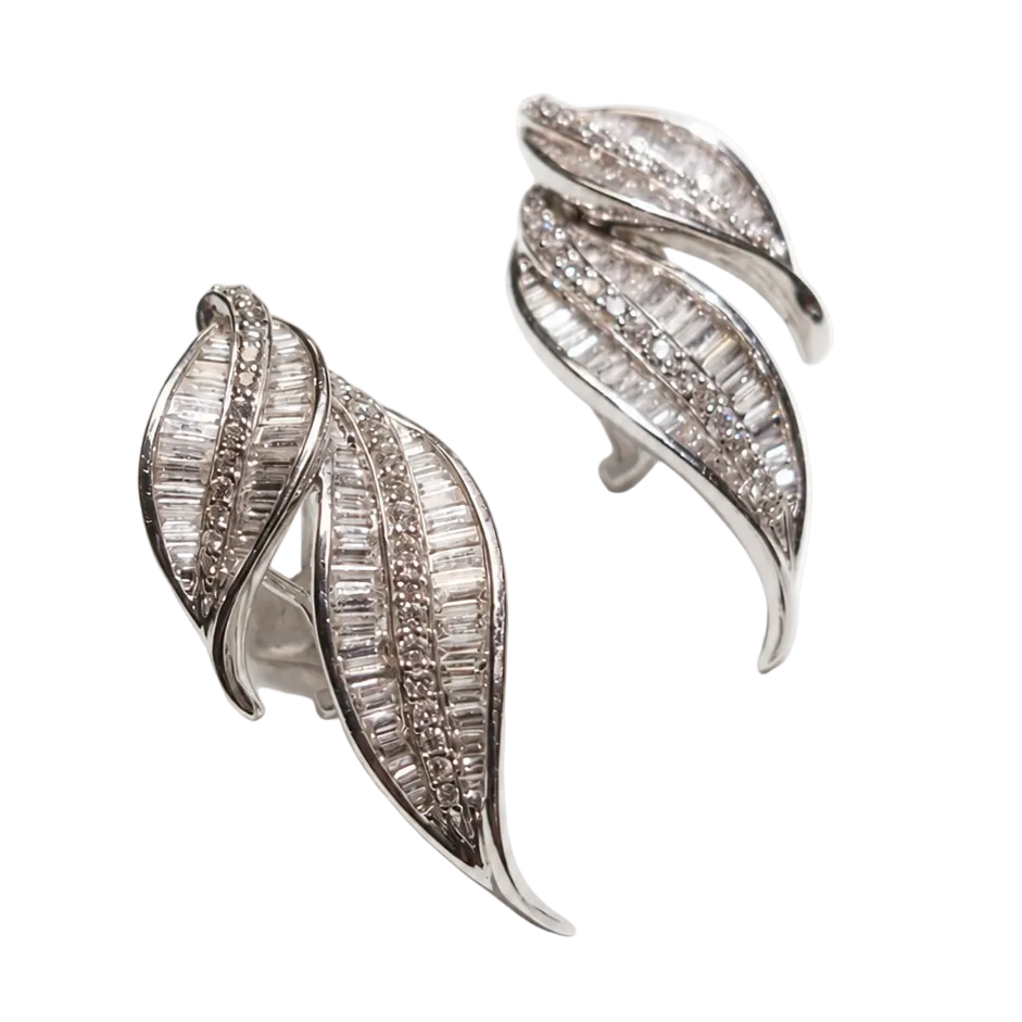 White Gold, Platinum, and Diamond Clip-On Earrings