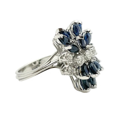 Cocktail Ring in White Gold, Sapphires, and Diamonds