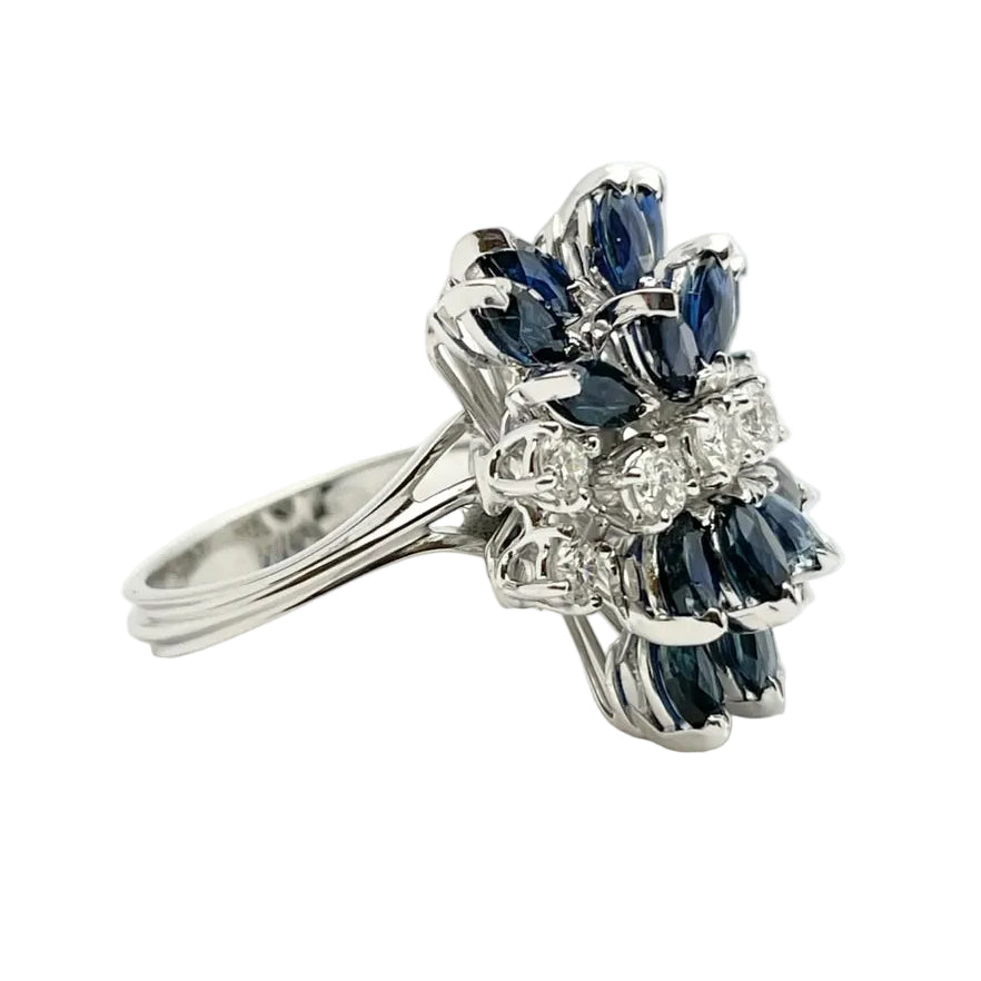 Cocktail Ring in White Gold, Sapphires, and Diamonds