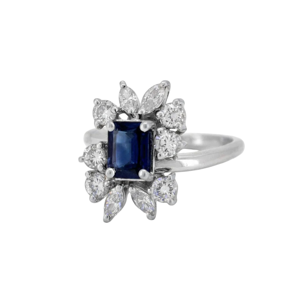Bague Marguerite en or blanc, saphir et diamants