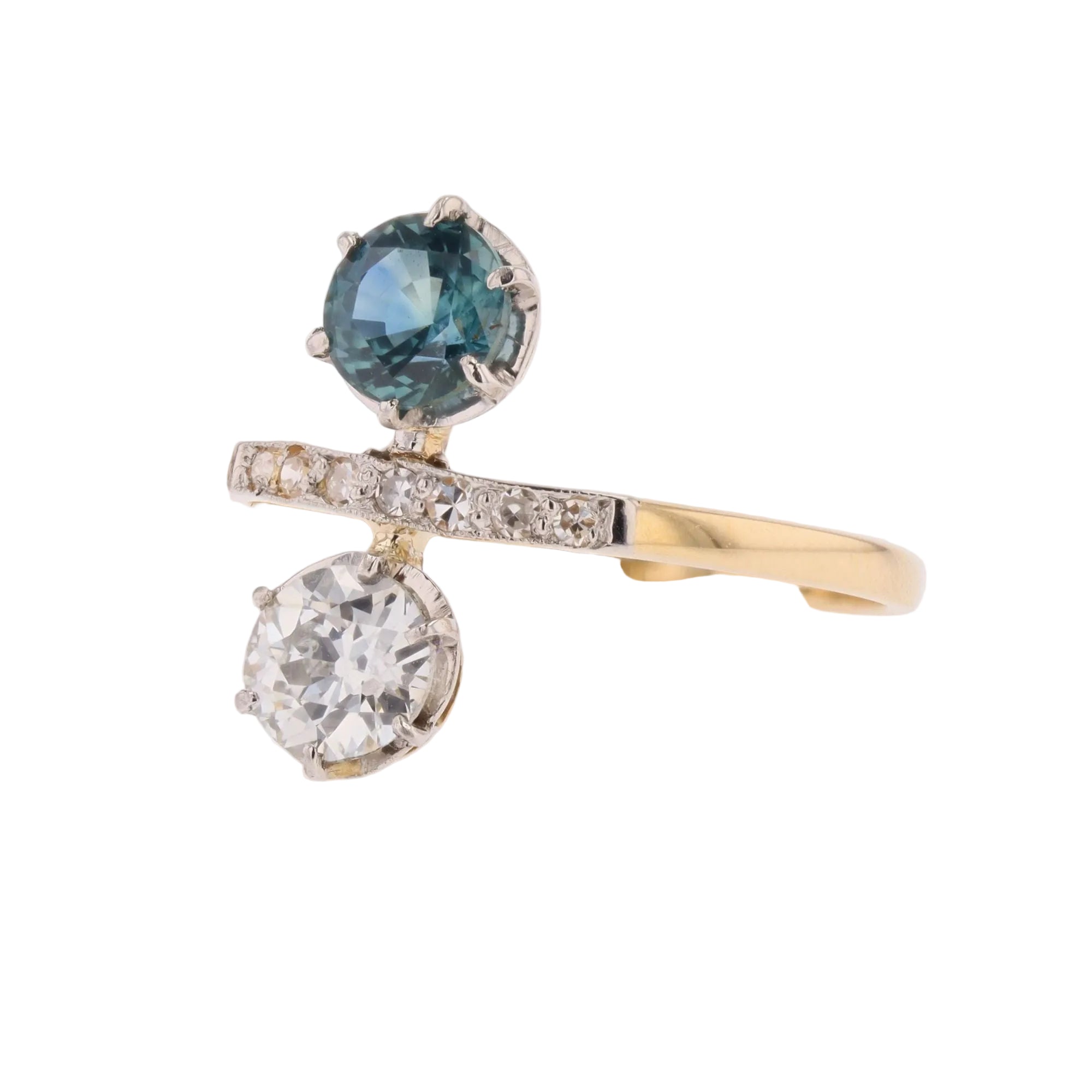 "Toi & Moi" Ring in Yellow Gold, Sapphire, and Diamonds