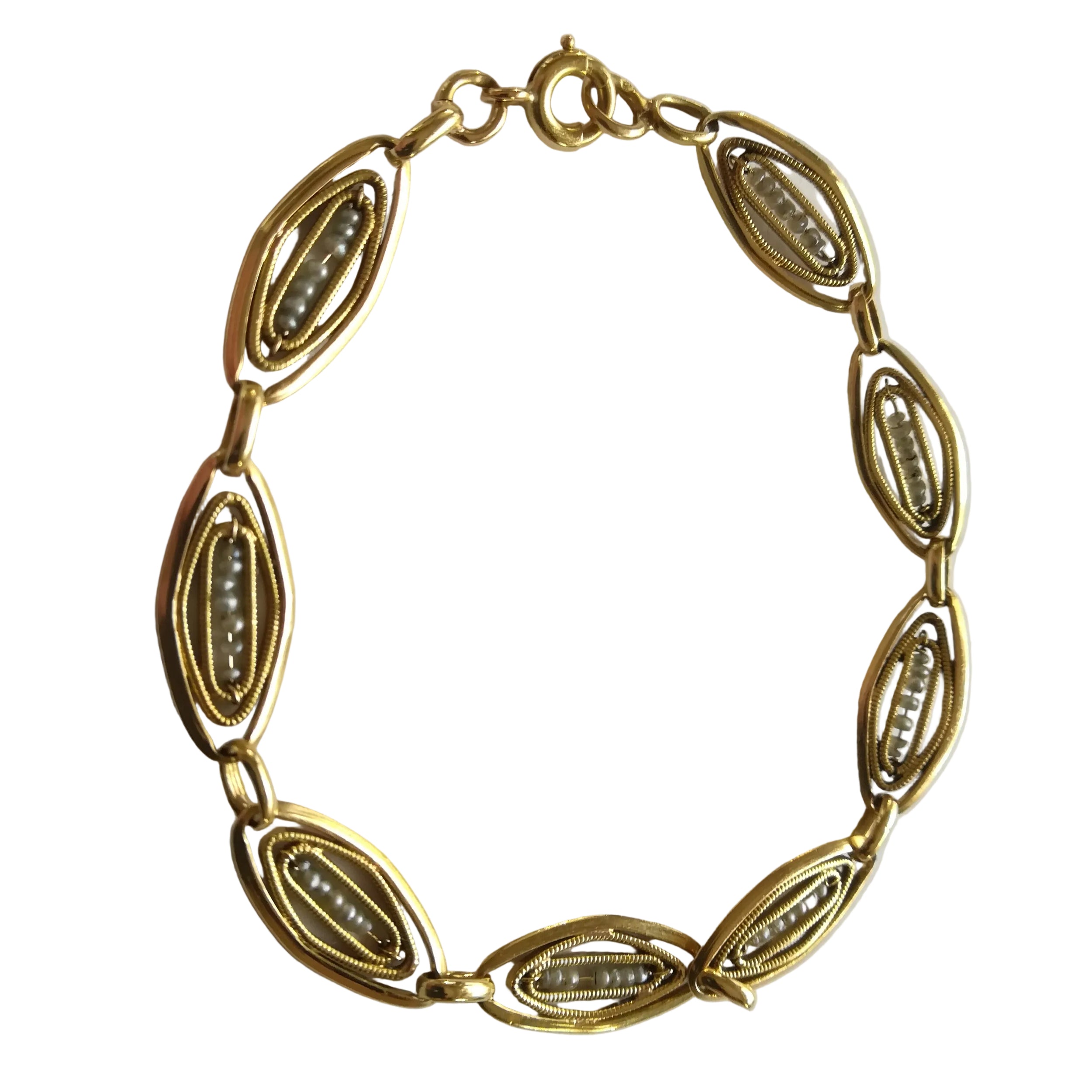 Yellow Gold Link Bracelet and Pearl Bracelet