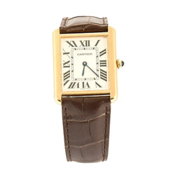 Montre CARTIER "Tank Solo" en or jaune, cuir et quartz