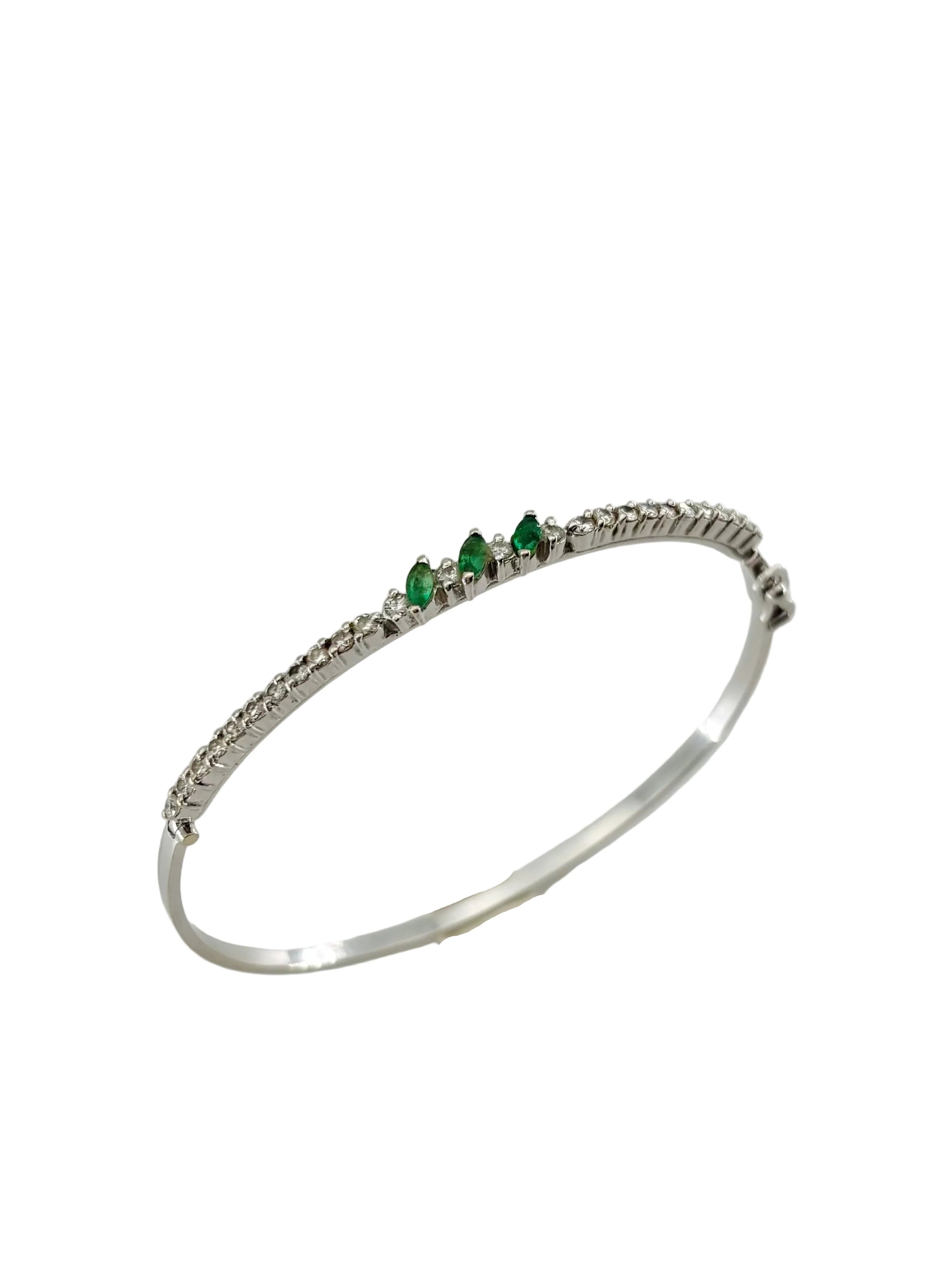 White Gold Bangle Bracelet with Emeralds and Diamonds