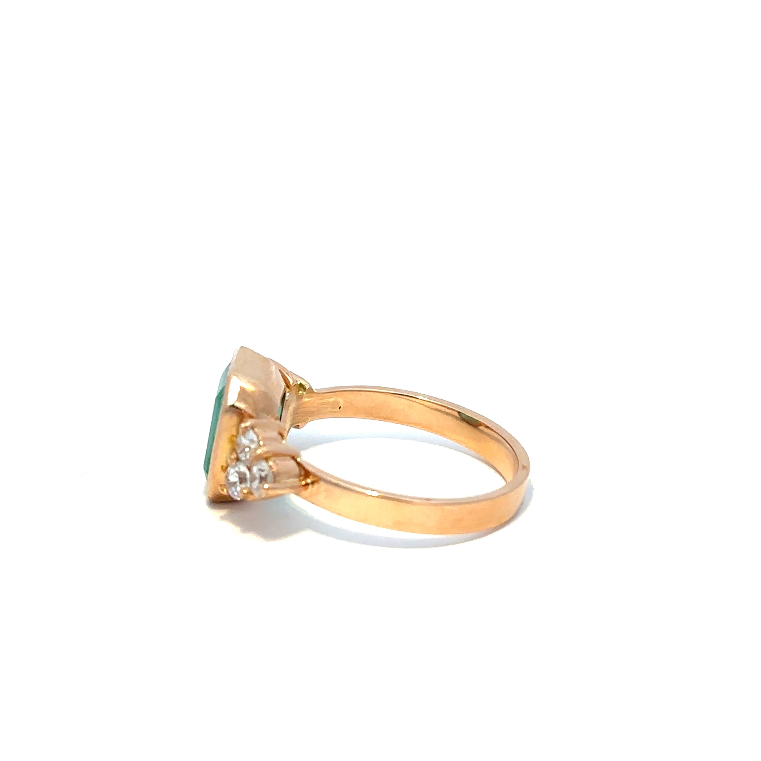 Trilogy Ring in Yellow Gold, Emerald, and Diamonds