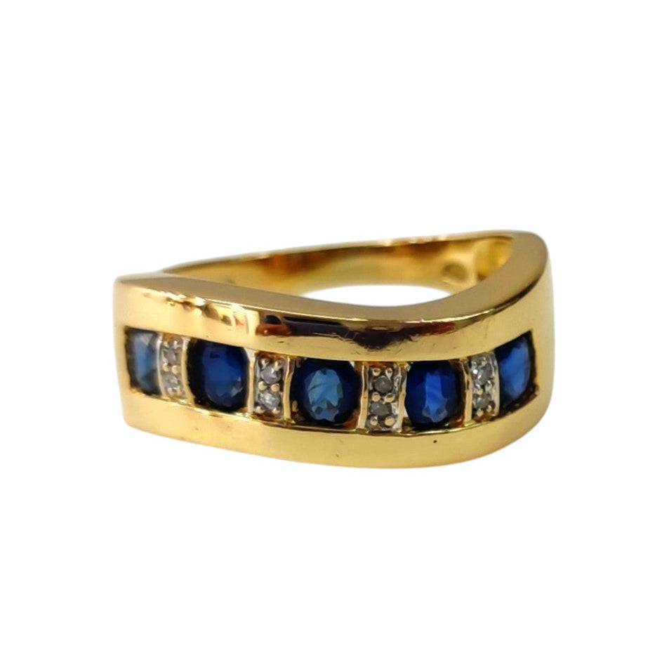 Yellow Gold Band Ring with Sapphires and Diamonds