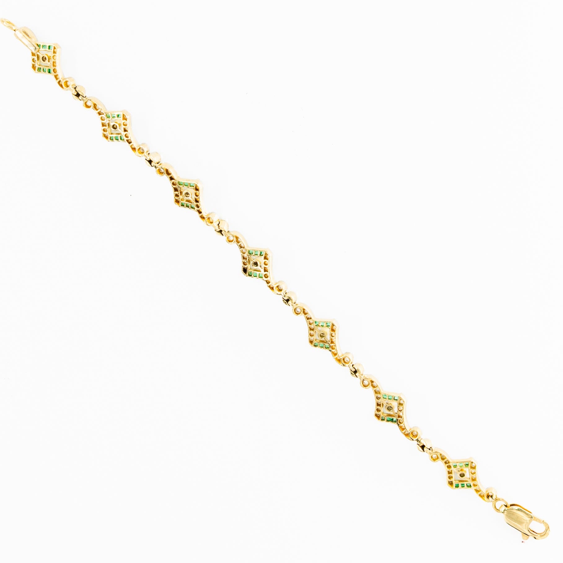 Art Deco bracelet in yellow gold, platinum, pearls, emeralds, and diamonds