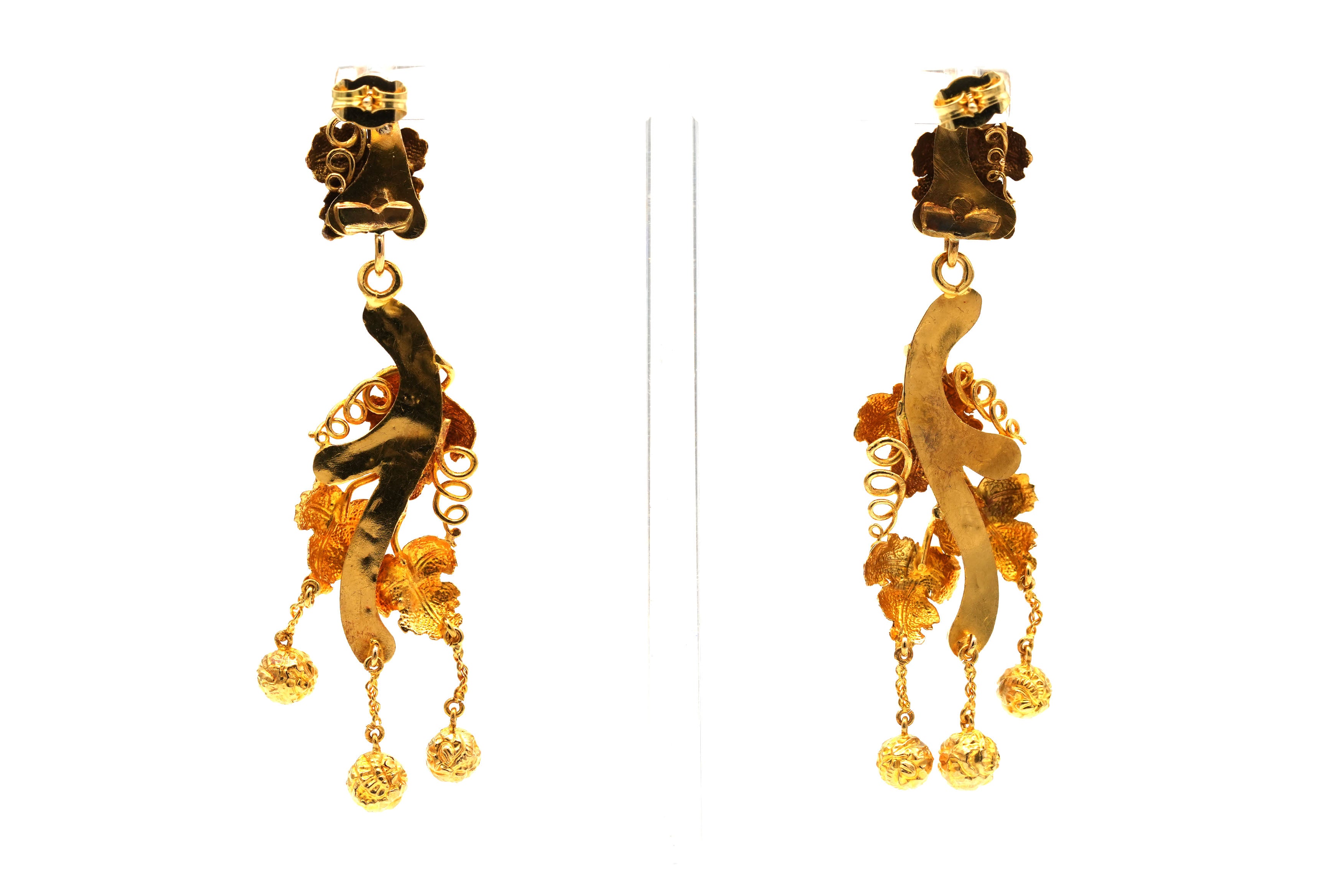 Boucles d'oreilles Pendantes en or jaune et turquoises